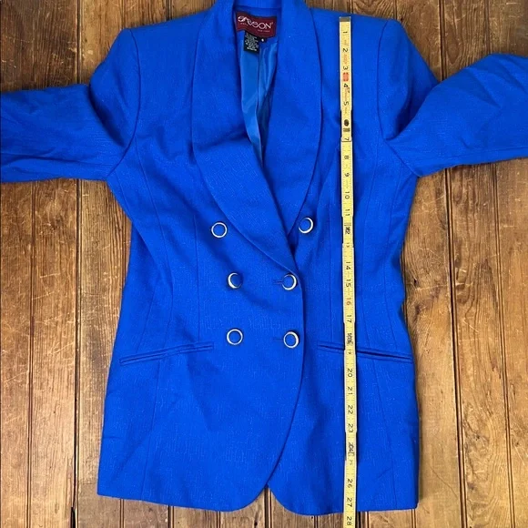 Vintage 80s women’s Sasson Blue 3/4 sleeve padded shoulder Blazer size 6 - Picture 6 of 9